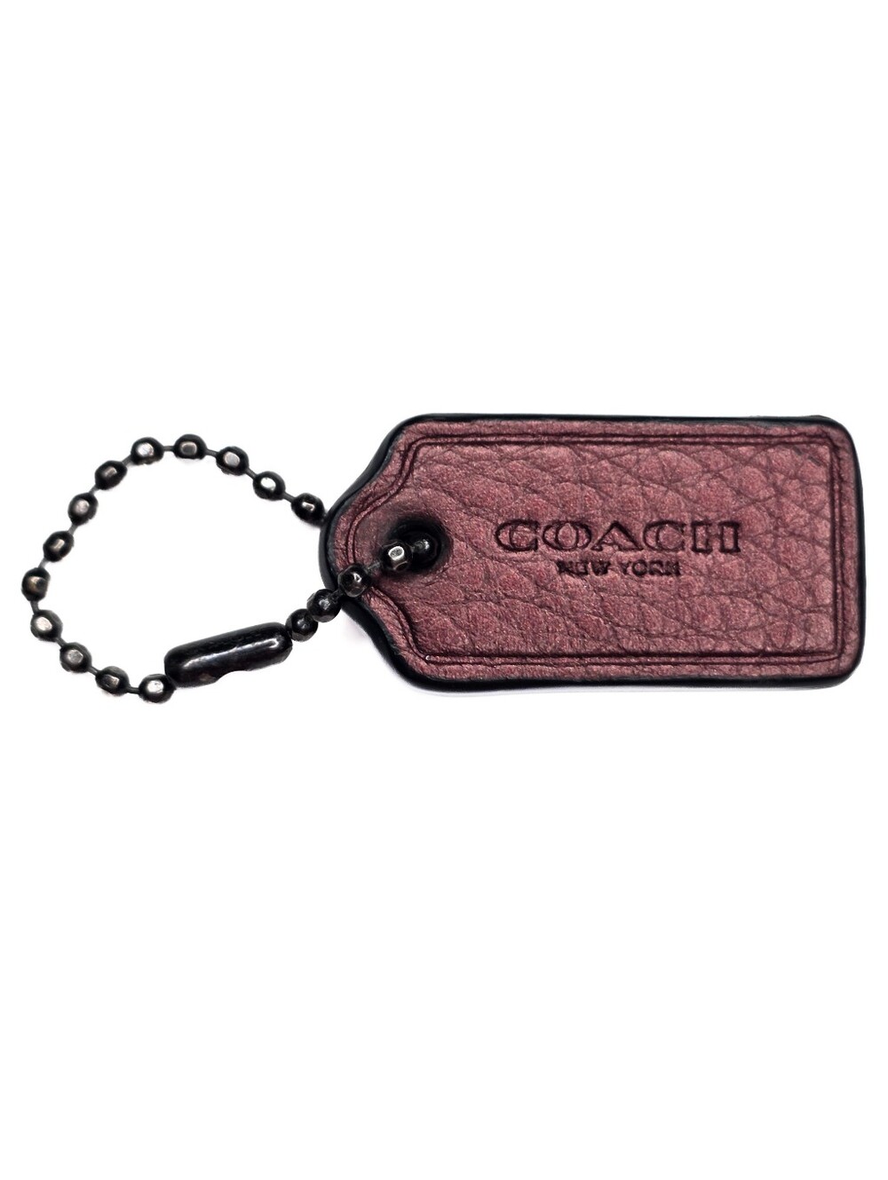 Coach Hang Tag Small Authentic Leather Bag Charm Metallic Wine Gunmetal Chain